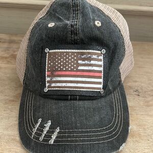 Vintage American Flag Trucker Hat   this stands for fire department